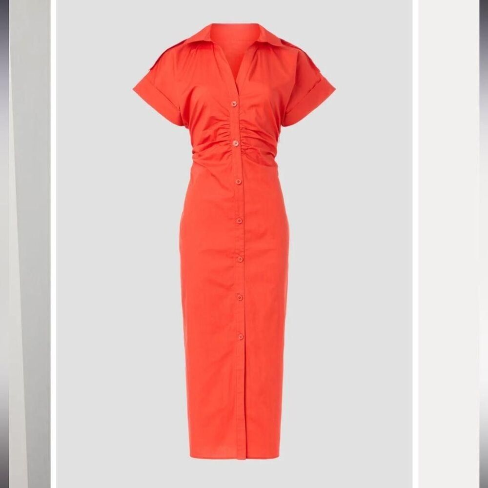 Saunders Red Ruched Shirt Dress - Picture 3 of 8